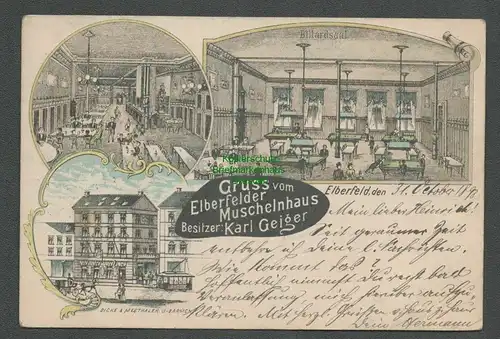 138599 AK Elberfeld Litho Elberfelder Muschelhaus 1898 Billardsaal