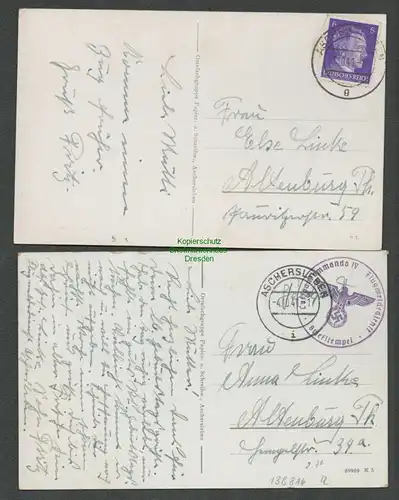 138816 2 AK Aschersleben 1941 Herrnbreite Johannisprom. Feldpost Flugmeldedienst