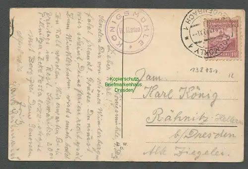 138751 AK Königsmühle Post Bodenbach in Böhmen 1927