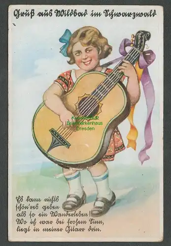 138969 AK Gruß aus Wildbad im Schwarzwald um 1940 Kind mit Gitarre d. Leporello