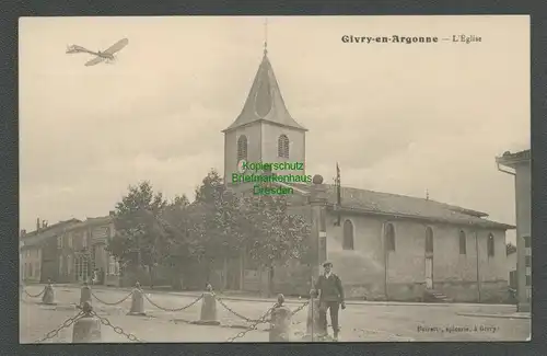 138983 AK Givry-en-Argonne Marna 1914 Kirche L´Eglise Flugzeug Taube Feldpost