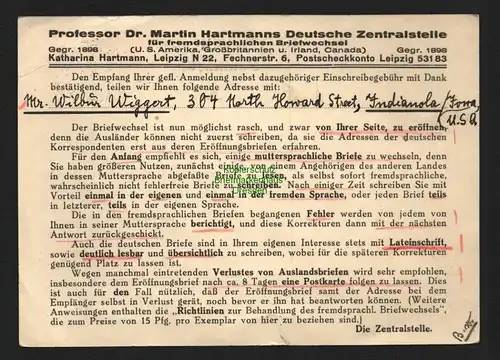 138114 Postkarte Deutsche Zentralstelle für fremdsprachlichen Briefwechsel 1929