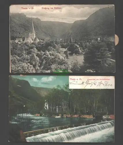 138461 2 AK Thale a. Harz Eingang ins Bodetal 1907 mit Leporello Wasserfall 1910