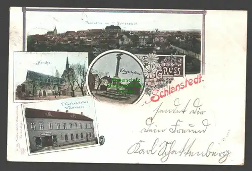 138427 AK Schlanstedt Huy Kirche Warenhaus Kückendahl Kriegerdenkmal 1905