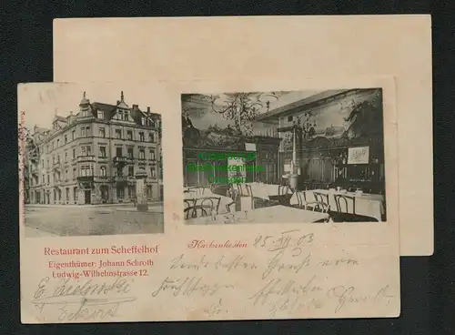 137713 AK Karlsruhe 1903 Restaurant zum Scheffelhof Ludwig Wilhelmstrasse 12