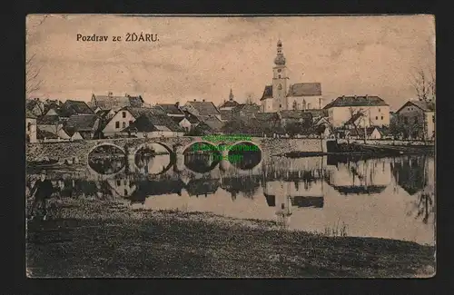 138053 AK Pozdrav ze Zdaru Panorama Kirche um 1922