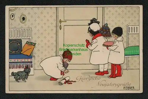 137683 AK P. Ebner Künstlerkarte Herzliche Neujahrsgrüße M. Munk Wien 1915