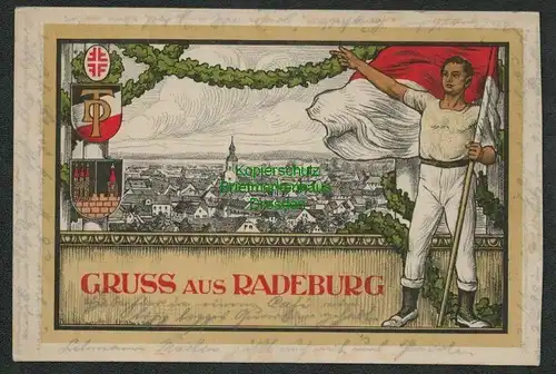 137786 AK Radeburg 1912 Gruß vom Turnfest Turner Wappen Soldatenkarte