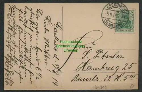 137909 AK Geesthacht Bz. Hamburg 1914 Post u. Bergedorferstraße