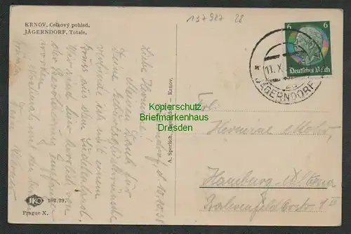 137927 AK Krnov Jägerndorf 1938 aptierter Notstempel Panorama Dt. Besetzung