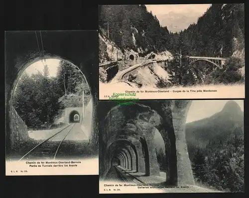 137961 3 AK Montreux-Berner Oberland-Bahn um 1910 Brücke Tunnel Galerie um 1910