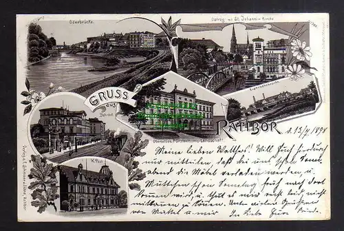 135455 AK Ratibor Litho 1898 Bahnhof Post Eisenbahnbrücke Oderbrücke …