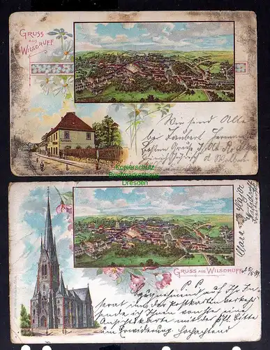 135122 2 AK Wilsdruff Litho 1899 Forsthaus Gaststätte Kirche 1906