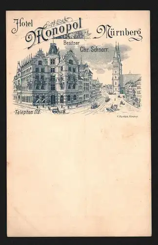 134732 AK Nürnberg Hotel Monopol um 1900