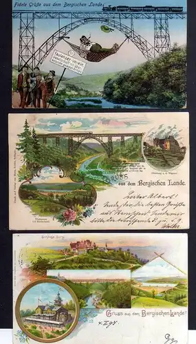 132337 3 AK Gruss aus dem Bergischen Land Litho 1898 Oberburg an der Wupper 1897