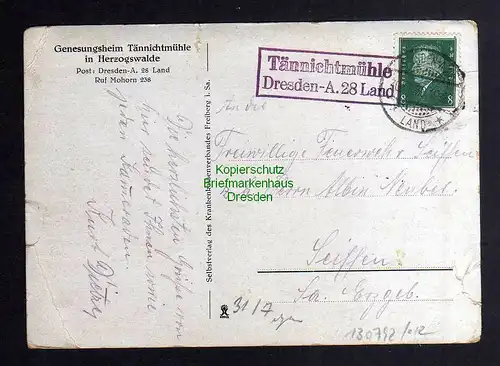 130792 AK Herzogswalde Genesungsheim Tännichtmühle Landpoststempel 1930