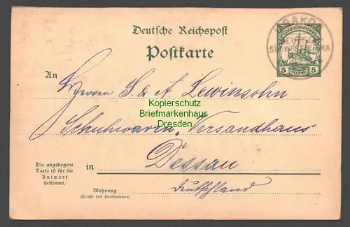 B7719 Deutsch Südwestafrika Ganzsache Fragekarte Usakos 1909 Lewinsohn Dessau
