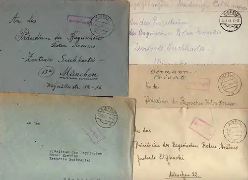B916 5x SBZ Brief Gebühr bezahlt 1946 Eisfeld an Suchdienst München
