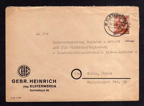 h695 Brief Handstempel Bezirk 20 Elsterwerda 30.6.48 Gebr. Heinrich an Landesreg