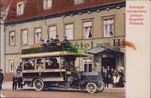157899 AK Automobil-Omnibusfahrt Limbach-Burgstädt-Mittweida 1909