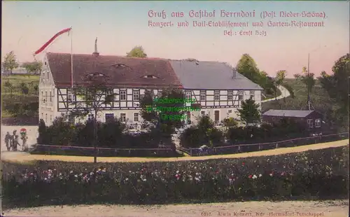 157890 AK Gasthof Herrndorf Post Nieder-Schöna 1907 Konzert & Ball-Etablissement