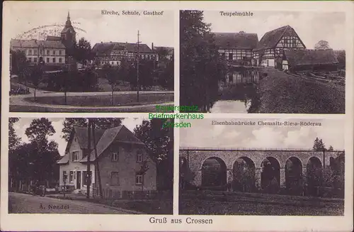 157892 AK Crossen b. Mittweida 1929 Kolonialhaus u. Küchengeräte Nendel Kirche