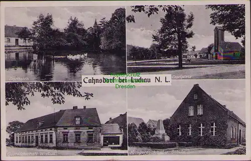 157687 AK Cahnsdorf Luckau N.-L. 1934 Dorfteich Dorfplatz Gastwirtschaft Wiebus