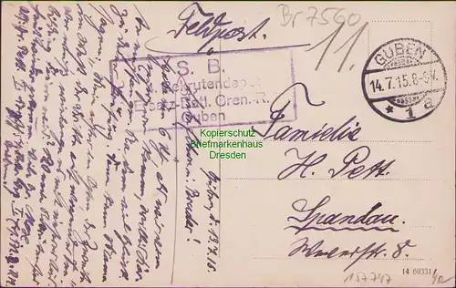 157747 AK Guben 1914 Frankfurter Strasse Höhe Gasthaus zum schwarzen Adler 1915