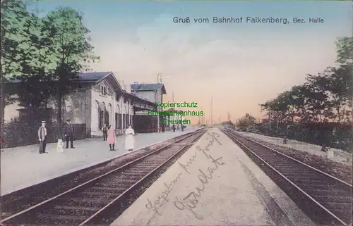 157746 AK Bahnhof Falkenberg Bez. Halle Gleisseite 1913