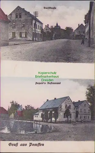 157816 AK Pomssen Pomßen 1918 Petzold´s Restaurant Dorfstraße
