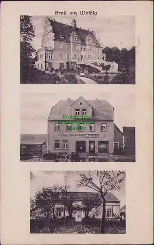 157787 AK Weißig 1934 Bäckerei und Materialwarenhandlung Schloß Landpoststempel