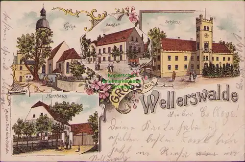 157811 AK Wellerswalde Liebschützberg 1903 Litho Kirche Gasthof Schloß Pfarrhaus