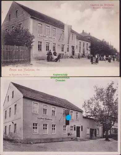 157770 2 AK Gasthof zu Niederau bei Meißen Hermann Schneider um 1900 und 1935