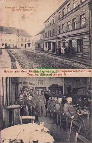 157670 AK Torgau 1915 Restaurant zum Trompeterschlösschen Ritter Str. 5