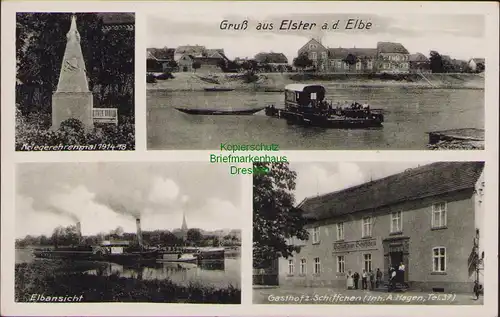 157685 AK Elster an der Elbe 1939 Gasthof zum Schiffchen A Hagen Kriegerehrenmal