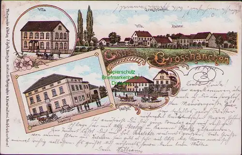 157698 AK Großhänchen Litho 1910 Burkau Kämmerei Villa Gasthof Demitz-Thumitz