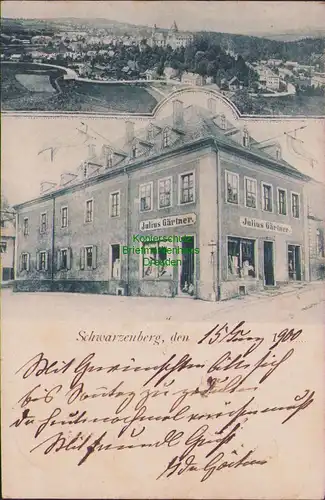 157661 AK Schwarzenberg 1900 Geschäftshaus Julius Gärtner