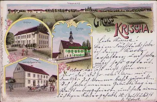 157731 AK Krischa Buchholz Vierkirchen um 1900 Schloss Kirche Andrichs Gasthaus