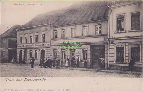 157712 AK Elsterwerda Thiernack´s Fleischerei und Restaurant 1905