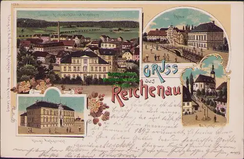 157768 AK Litho Reichenau Sachsen 1900 Bogatynia Amtsgericht Ev. Kirche Phönix