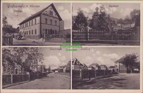 157814 AK Großzschepa Lossatal bei Wurzen 1929 Gasthof Denkmal Siedlung Dorfstr.