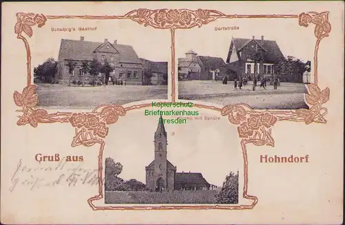 157855 AK Hohndorf 1919 Pretin Kr. Torgau Schulpig´s Gasthof Dorfstraße Kirche