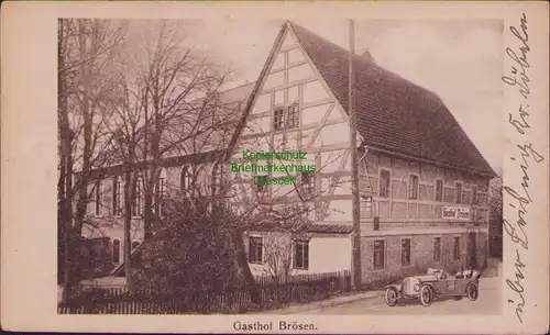 157842 AK Gasthof Brösen Leisnig Fachwerkhaus Bes. Oswin Görnitz um 1920