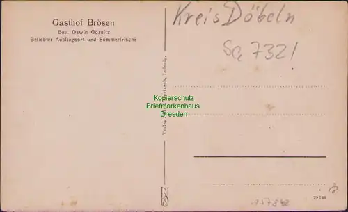 157842 AK Gasthof Brösen Leisnig Fachwerkhaus Bes. Oswin Görnitz um 1920