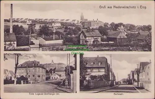 157885 AK Niederwürschnitz i. Erzgebirge um 1925 Ecke Lugauer- Stollberger Str.