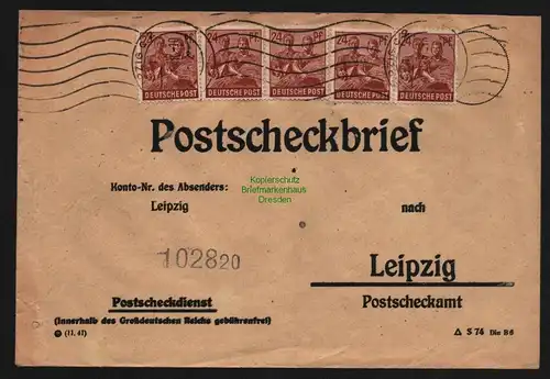 B12744 SBZ Währungsreform 1948 Zehnfach Frankatur Postscheckbrief Leipzig