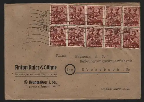 B12950 SBZ Brief Währungsreform Zehnfachfrankatur 1948 Neugersdorf 3.7.48 nach