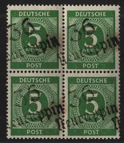 h6601 SBZ Handstempel Bezirk 36 Neuruppin 4x Ziffer 5 Viererblock ** gepr. BPP