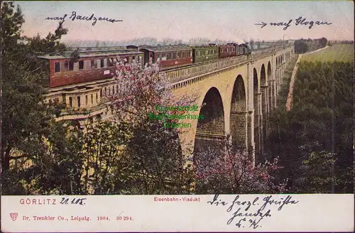 157958 AK Görlitz 1906 Eisenbahn Viadukt Blickrichtung Osten nach Glogau