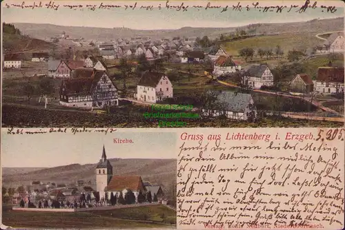 158085 AK Lichtenberg i. Erzgebirge Kirche Panorama 1905